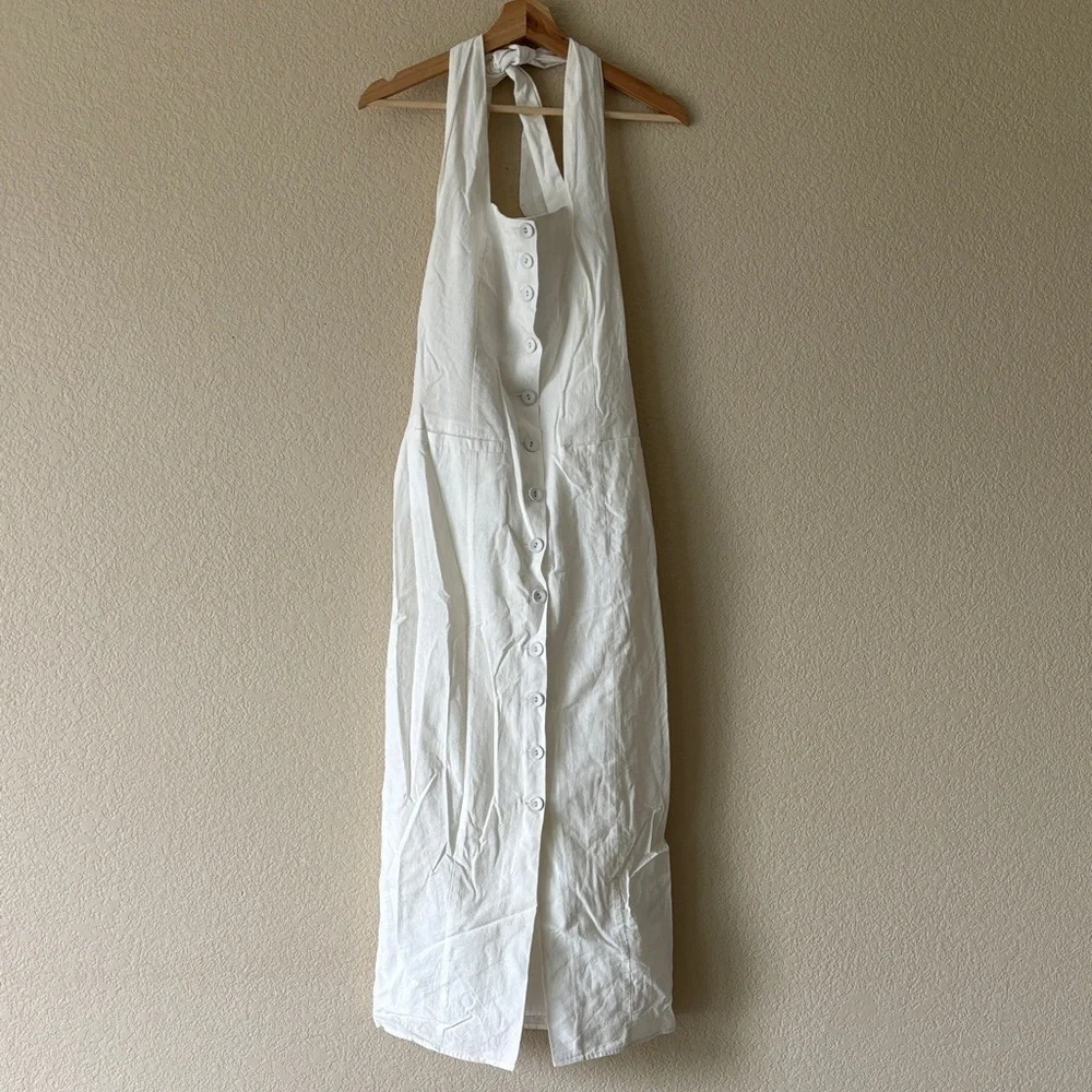 Commense White Button-Front Halter Maxi Dress - Picture 1 of 4